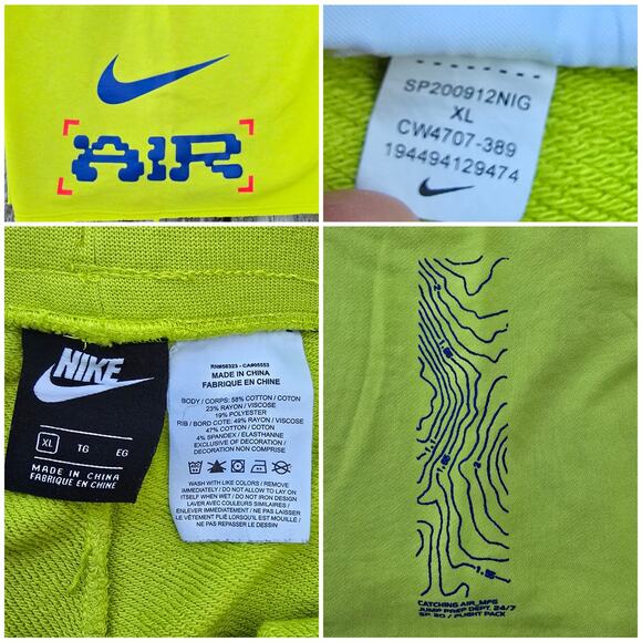 Neon Yellow/Green Nike AIR Shorts Size XL Graphic Print Drawstring Gym Pockets - Picture 4 of 8